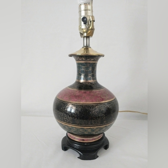 Vintage Porcelain Hand Painted Lamp - Gold Gilding, Marbleized - Picture 3 of 8